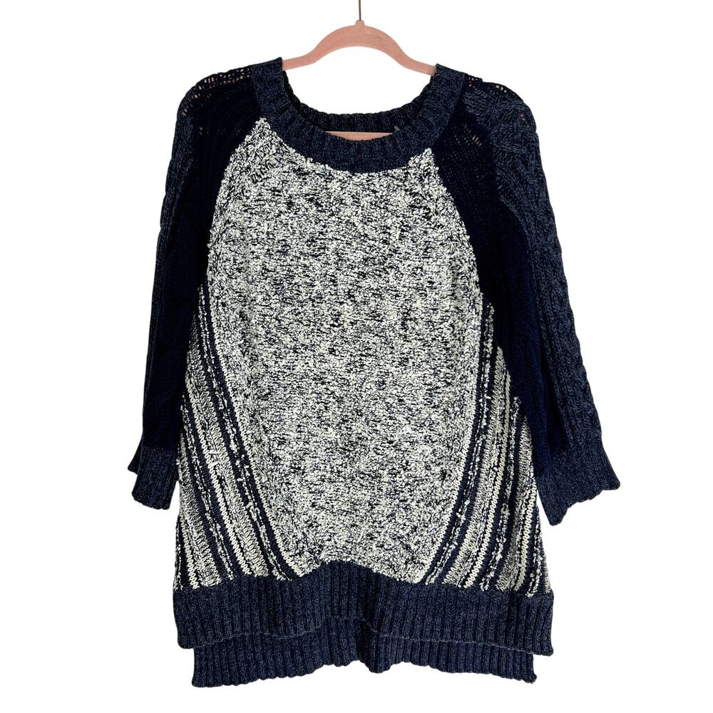 Marc by Marc Jacobs Blue White Open Knit 3/4" Sleeve Hi-Lo Sweater Top Size L